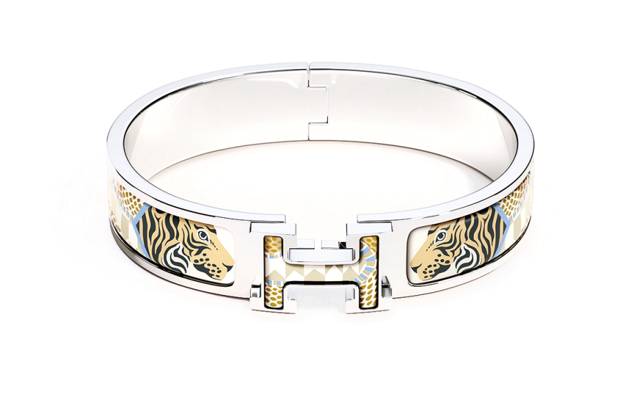 HERMES Clic H Enamel Palladium Plated Bangles Women's Silver