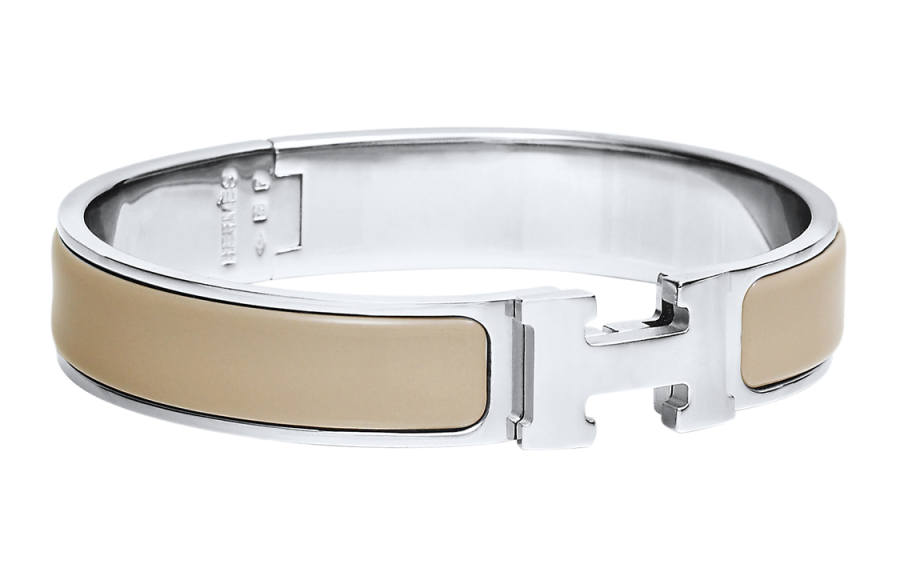 HERMES HERMES Clic H Enamel Bangles Unisex Milk Tea Light Umber/Silver