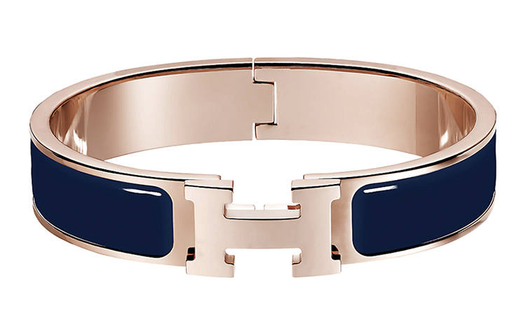 HERMES Clic H Enamel Bangles Women's Deep Sea Blue/Rose Gold