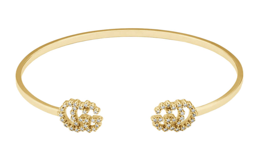 GUCCI GG Running 18K Gold Diamond Bangles Unisex Gold