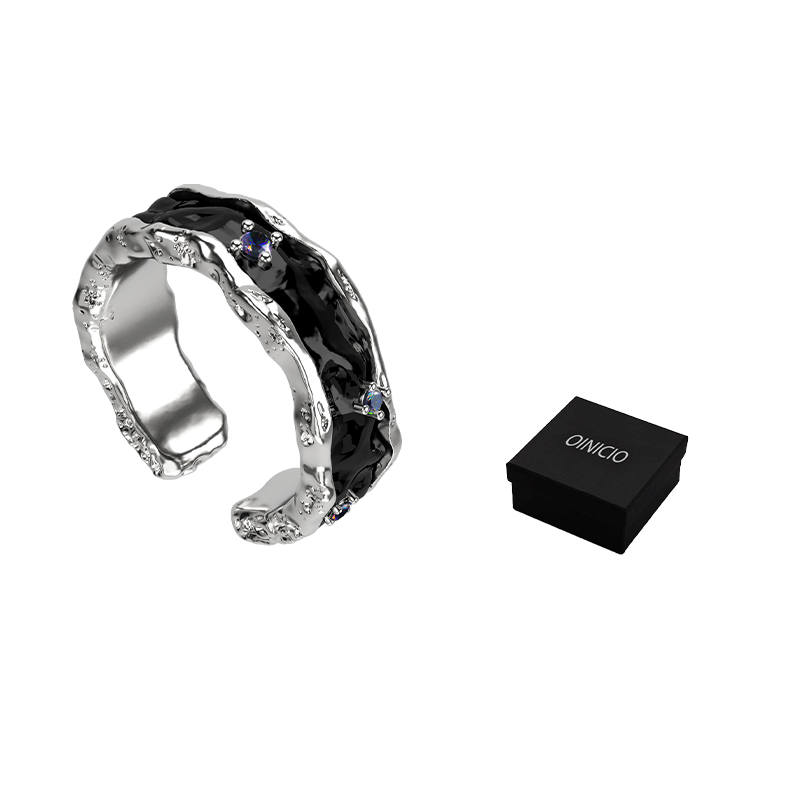 OINICIO 925 Silver Zircon Rings Unisex Black