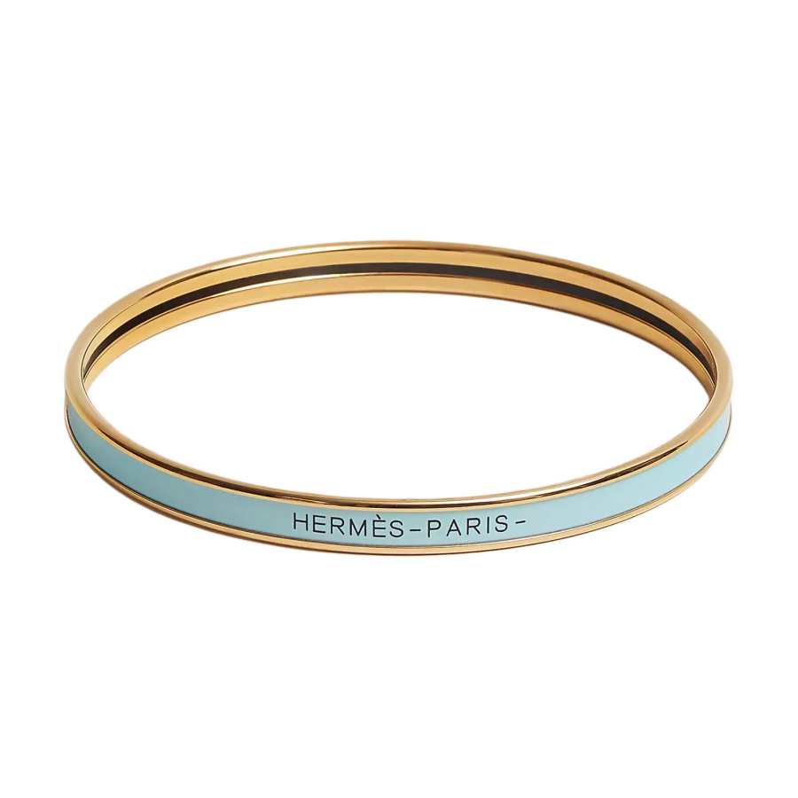 HERMES Gold Plated Metal Piece, Enamel Bangles Women's Light Blue