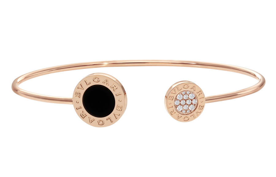 BVLGARI Pre Owned 10s 18K Rose Gold Double disc Diamond And Onyx Bracelet