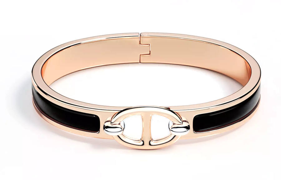 HERMES HERMES Mini Clic Chaine D'Ancre Enamel Bangles Unisex Rose Gold/Black