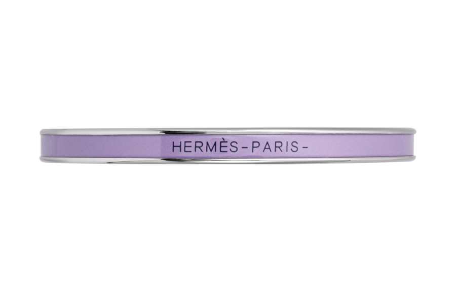 HERMES Uni Letter Print Enamel, Palladium Plated Metal Bangles Unisex Purple