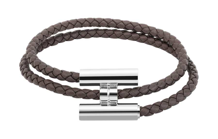 HERMES HERMES Tournis Tresse Cow Leather Bangles Men's Tin Gray