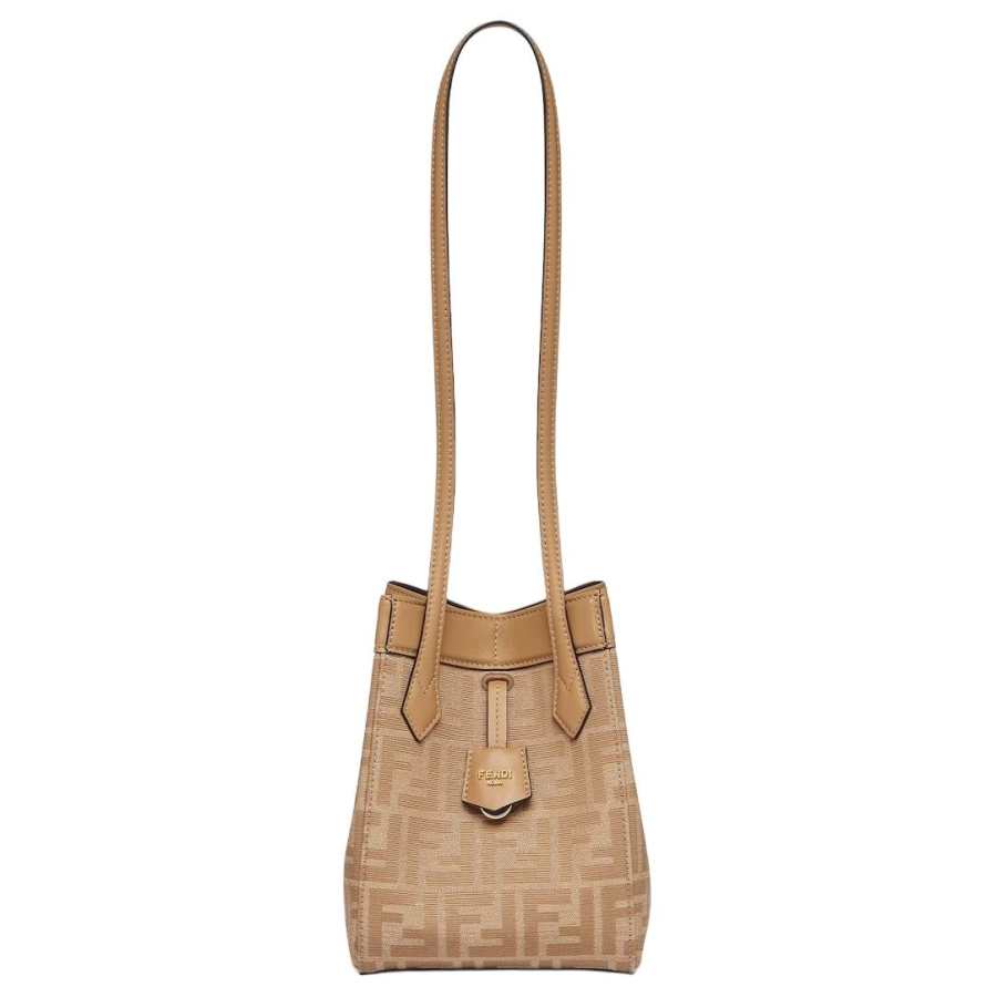 FENDI Origami Calfskin Bucket Bag, Handbag, Shoulder Bag Unisex Light Umber