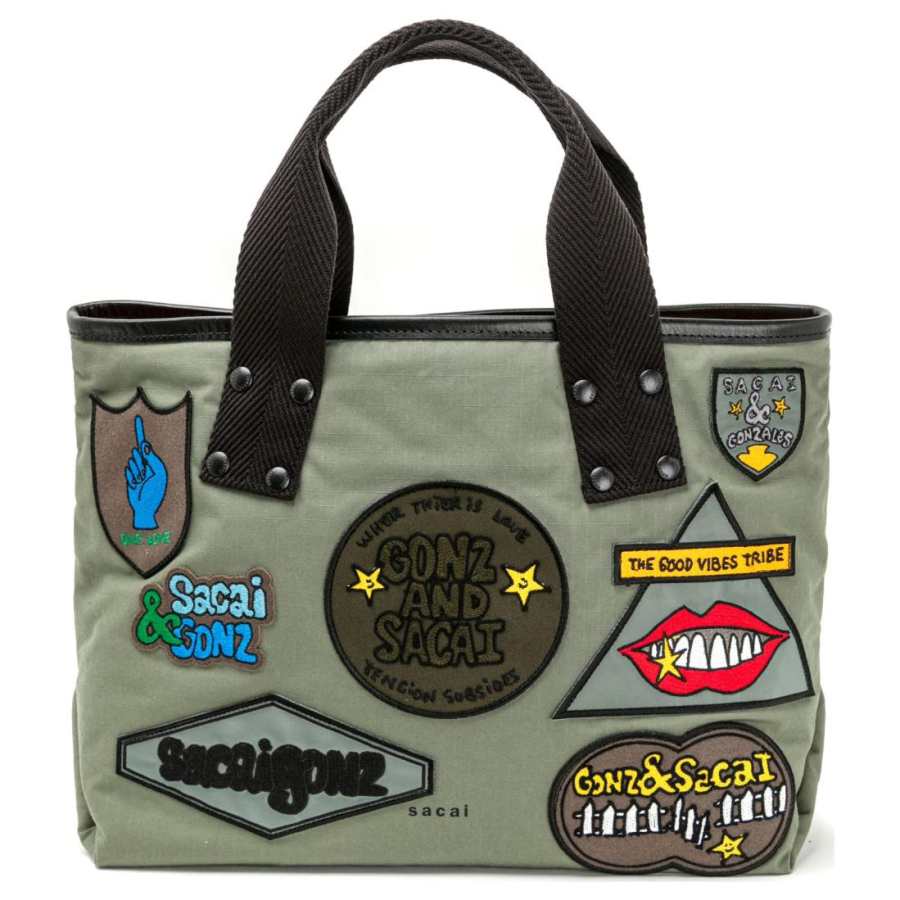 Sacai Cotton Tote Bag, Shopping Bag, Handbag Medium Unisex Khaki
