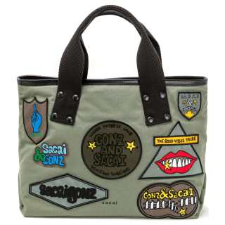 Sacai Cotton Tote Bag, Shopping Bag, Handbag Medium Unisex Khaki