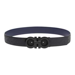 FERRAGAMO Calfskin Leather Belts Men's Midnight Blue/Black Width 4cm