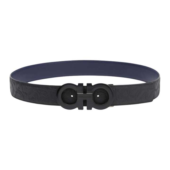 Ferragamo FERRAGAMO Calfskin Leather Belts Men's Midnight Blue/Black Width 4cm