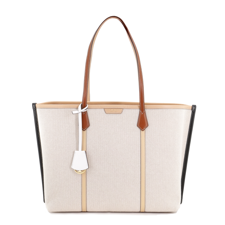 TORY BURCH Perry Canvas With Leather Tote Bag, Shopping Bag, Handbag, Shoulder Bag Large Women's Khaki