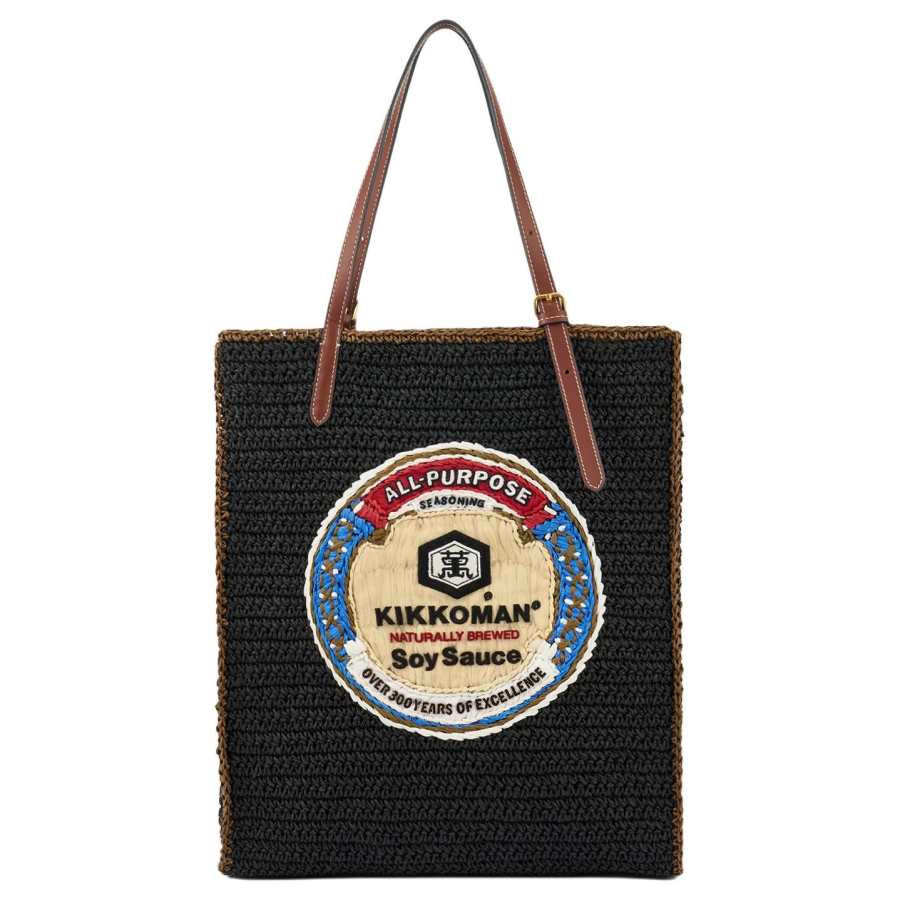 Anya Hindmarch Raffia With Smooth Leather Tote Bag, Shopping Bag, Handbag Women's Black
