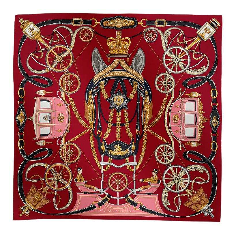 HERMES Premium Wheel Silk Scarves Women's Red