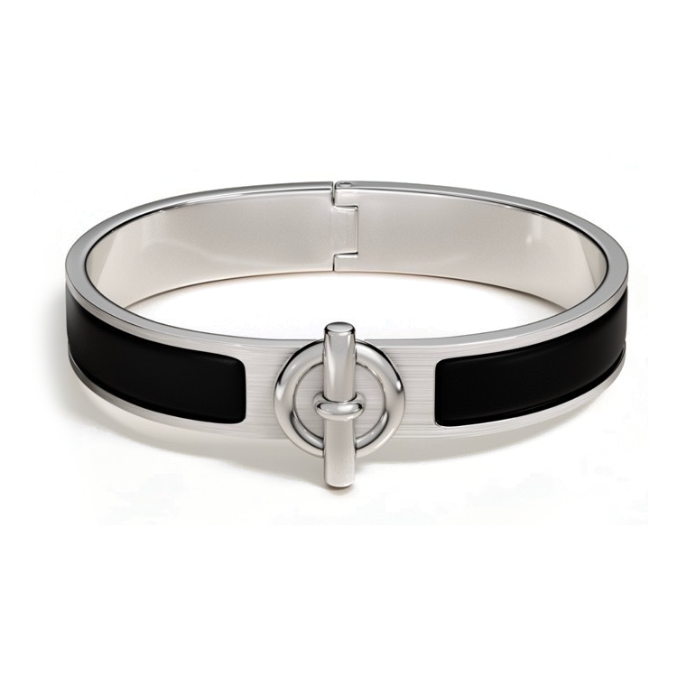 HERMES HERMES Enamel, Palladium Plated Bangles Men's Silver