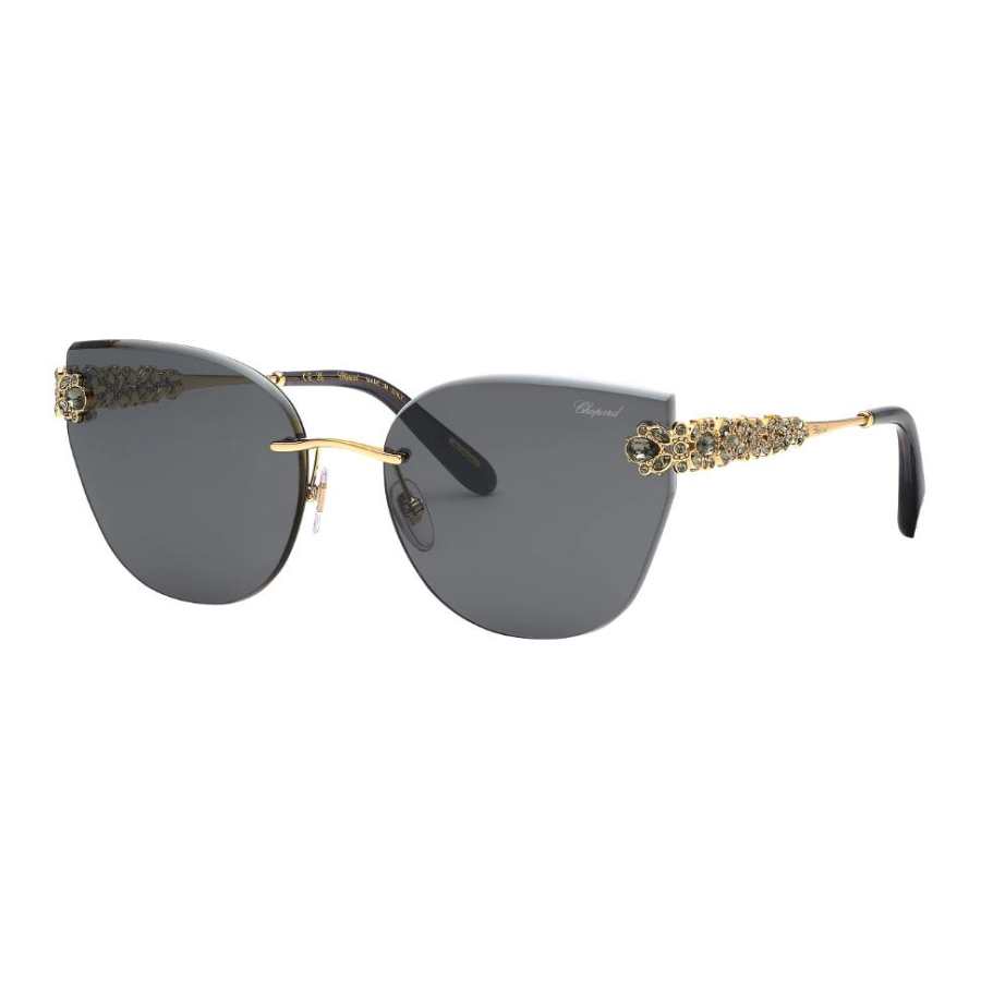Chopard CHOPARD Metal Crystal Cat Eye Sunglasses Women's Black