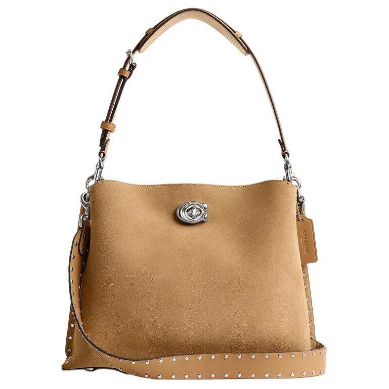 COACH Willow Suede With Refined Calfskin Shoulder Bag Large Women's Peanut