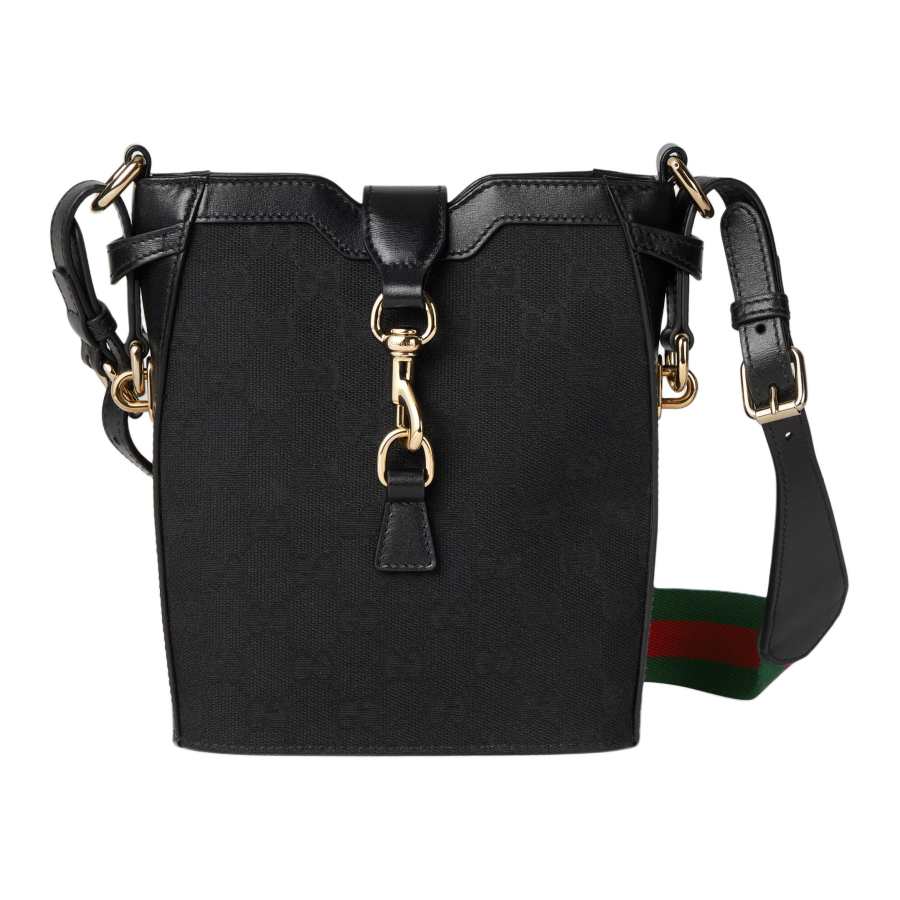 GUCCI Canvas With Leather Trim Bucket Bags Crossbody Bag, Shoulder Bag Mini Women's Black