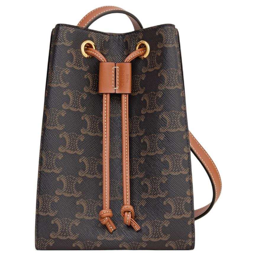 CELINE Triomphe Canvas paneled Calfskin Trim Crossbody Bag, Shoulder Bag Extra Mini Women's Brown