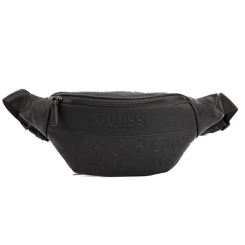 GUESS Synthetic Leather One Shoulder Crossbody Fanny Pack Sling Bag Regular Men's Black/Dark Gray