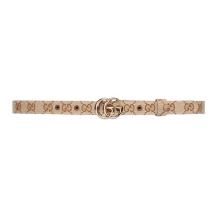 GUCCI GG Marmont Canvas Leather Belts Women's Beige Width 2cm