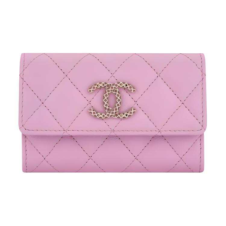 CHANEL Bright Calfskin Coin Purse, Card Holder Women's Lilac
