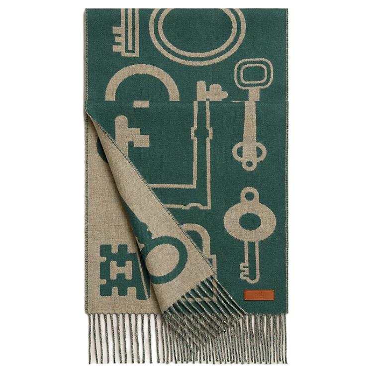HERMES Cashmere Knit Scarves Unisex Green