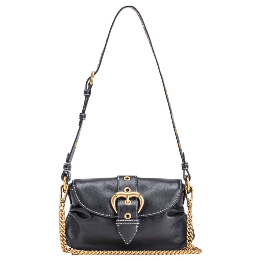 PINKO Cow Leather Shoulder Bag, Crossbody Bag Small Women's Black