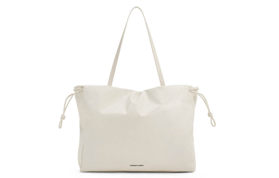 CHARLES&KEITH Pu Tote Cloud Bag, Shoulder Bag Extra Large Women's Cream Milk White/Black/GREY Gray