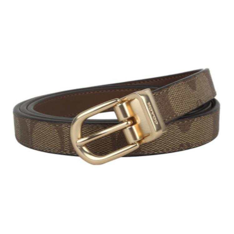 COACH Coated Canvas With Calfskin Leather Belts Women's Gold Brown/Dark Khaki Width 1.8cm