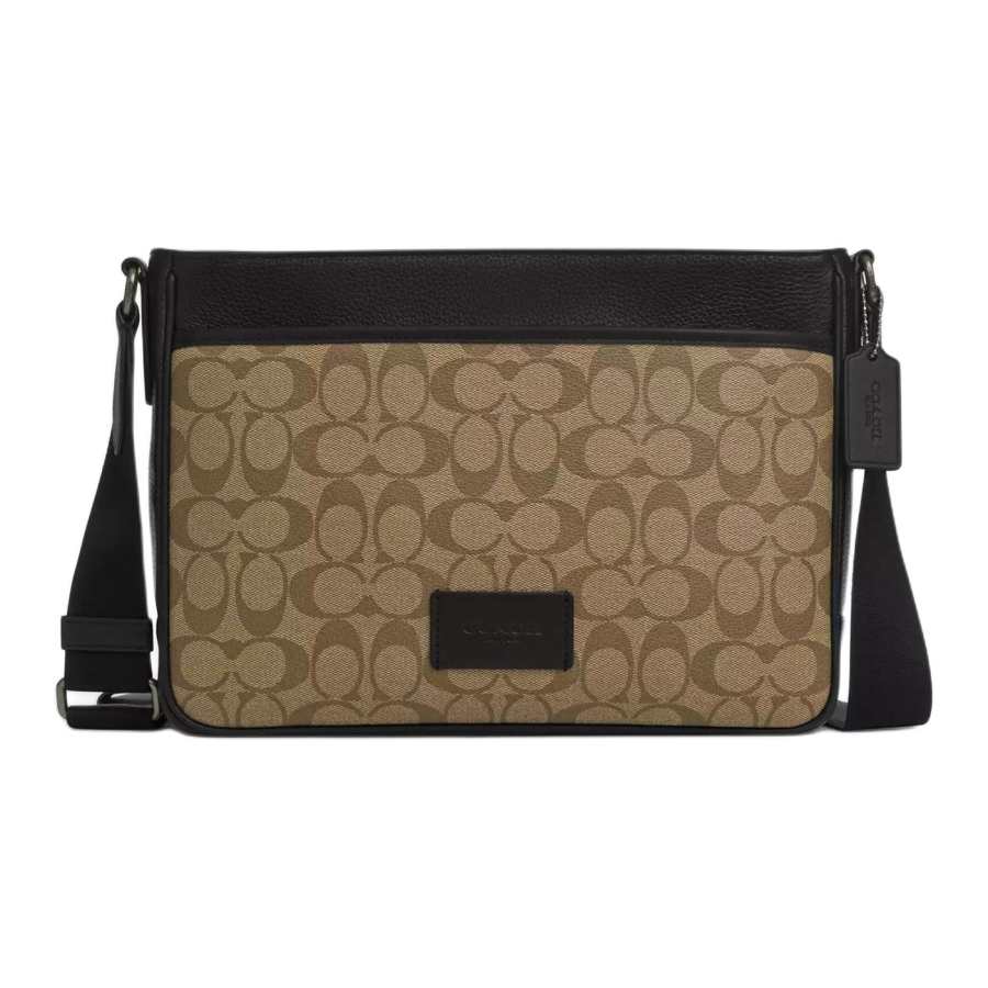 COACH Leather Paneled Canvas Shoulder Bag, Crossbody Bag Large Men's Bronze & Khaki & Black