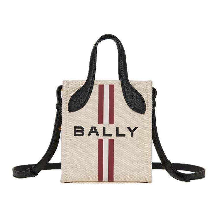BALLY Fabric With Cow Leather Tote Bag, Shopping Bag, Shoulder Bag, Crossbody Bag, Handbag Small Women's Natural
