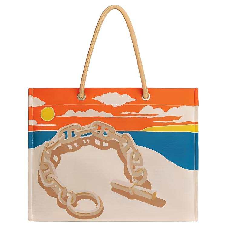 HERMES Escale Canvas Bag, Tote Bag, Shopping Bag, Handbag Women's Beige & Multicolor