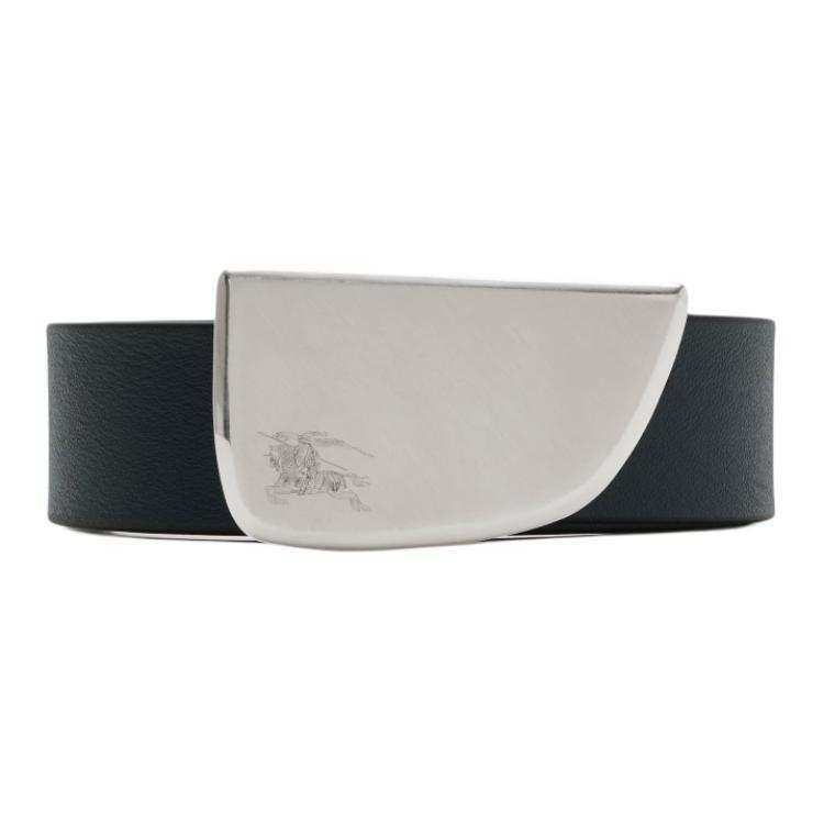 Burberry Palladium Plated Brass Calfskin Leather Belts Men's Black Width 3cm