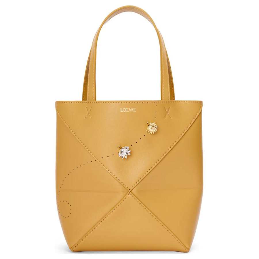 LOEWE Shiny Cow Leather Tote Bag, Shopping Bag, Handbag Mini Women's Desert Yellow