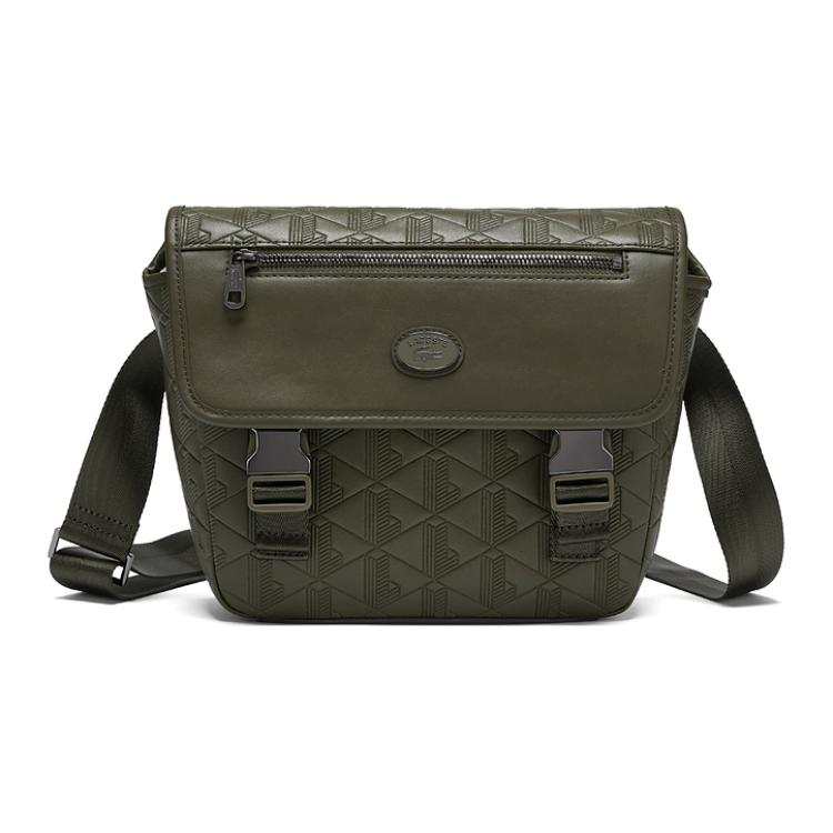 LACOSTE Cow Split Leather Shoulder Bag, Crossbody Bag Men's Earth Green