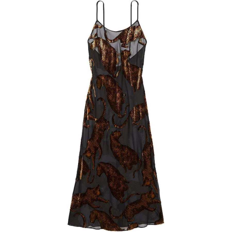 Victoria's Secret SEXY KI Nightgown Women's Black Sole Animal Print