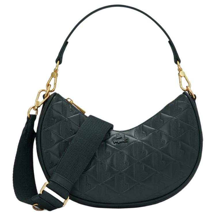 LACOSTE Cow Leather Shoulder Bag, Crossbody Bag, Handbag Medium Women's Green