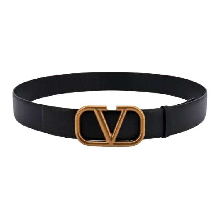 Valentino Calfskin Leather Belts Men's Black Width 4cm