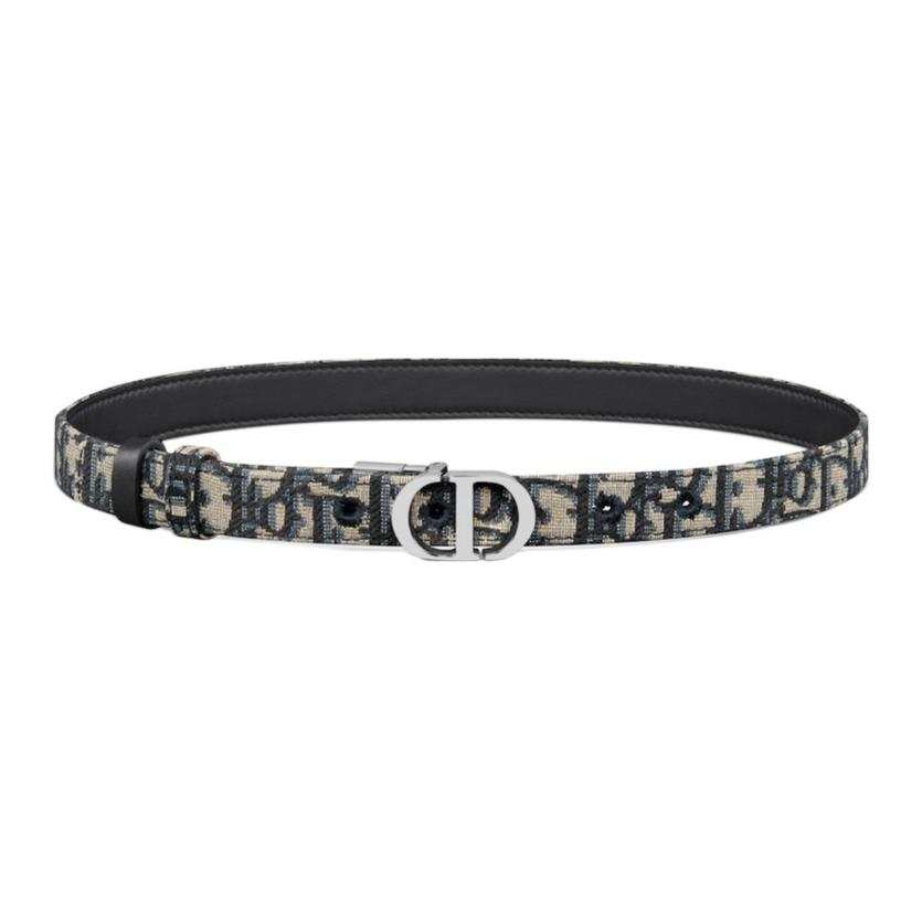 DIOR DIOR Polyester Cow Leather Cotton Alloy, Polyamide Leather Belts Women's Blue Width 2cm
