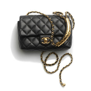 CHANEL Lambskin Flap Bag Shoulder Bag Mini Women's Black