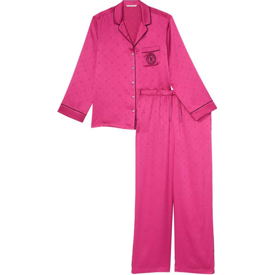Victoria's Secret Pajama Set Women's Sweet Pink Logo Jacquard