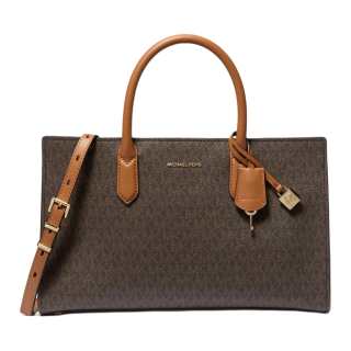 MICHAEL KORS Artificial Leather With Split Cow Leather Tote Bag, Shopping Bag, Handbag Medium Women's Dark Brown