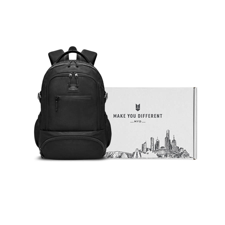 MYD Polyester Large Capacity Commuter Backpack Men's Black Navy Blue