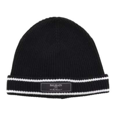 BALMAIN Logo Patch Knitted Beanie