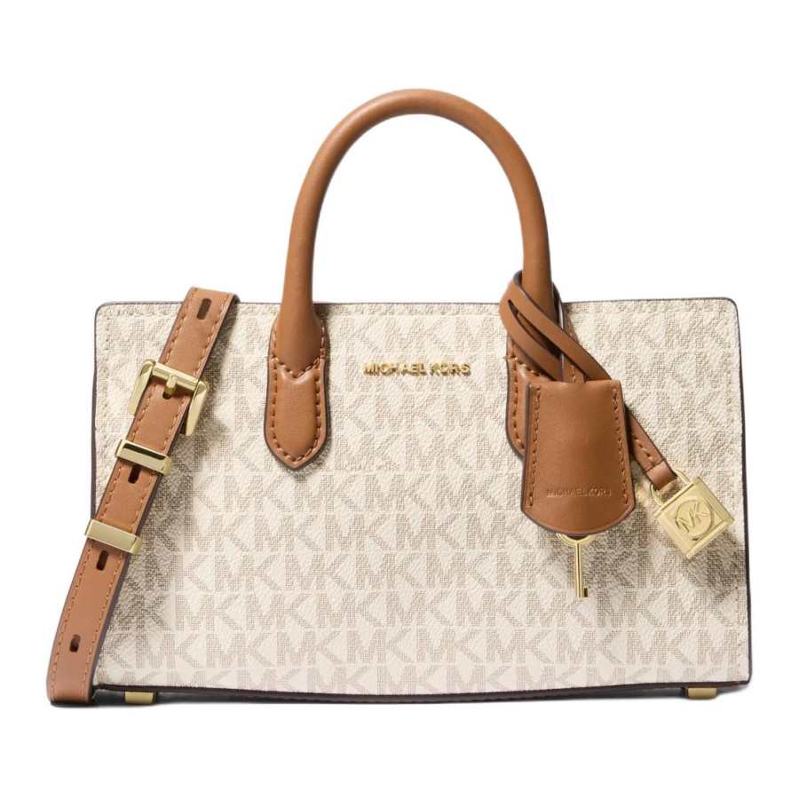 MICHAEL KORS Leather Shoulder Bag, Crossbody Bag, Handbag Women's Vanilla White & Acorn Brown