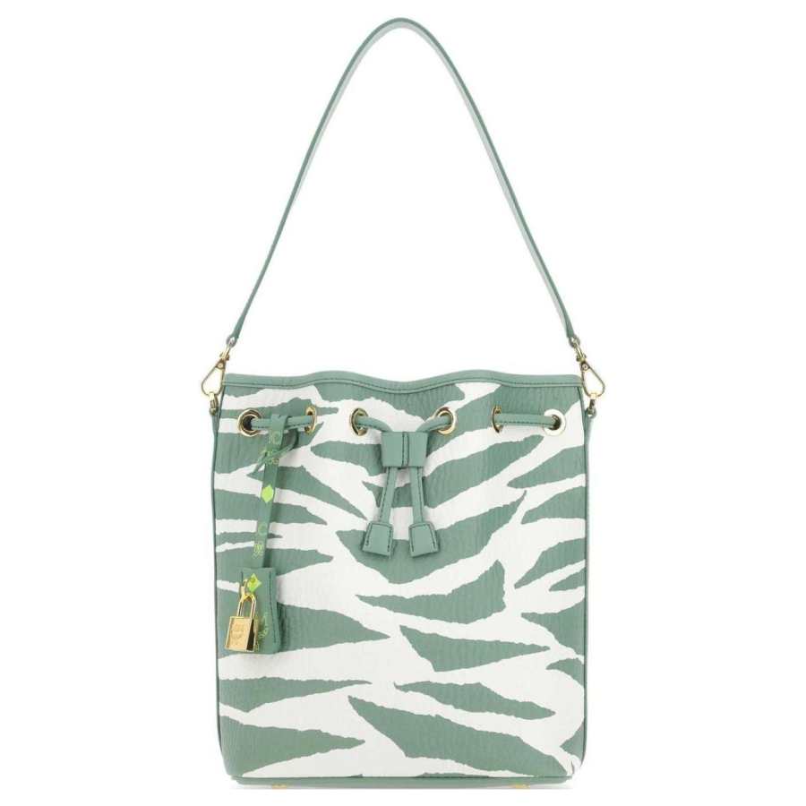 MCM Canvas With Leather Drawstring Bag, Bucket Bag, Portable Crossbody Bag, Shoulder Bag Medium Women's Green