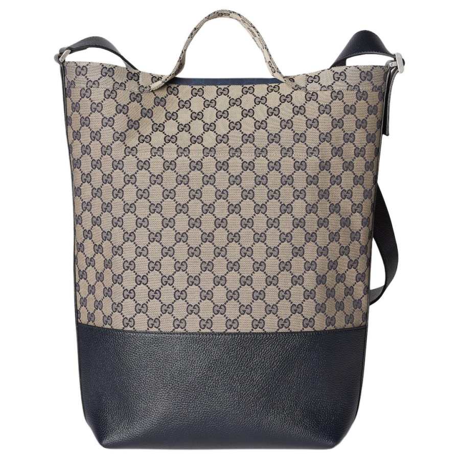 GUCCI Canvas Tote Bag, Shopping Bag, Canvas Bag, One Shoulder Handbag Large Men's Beige & Blue