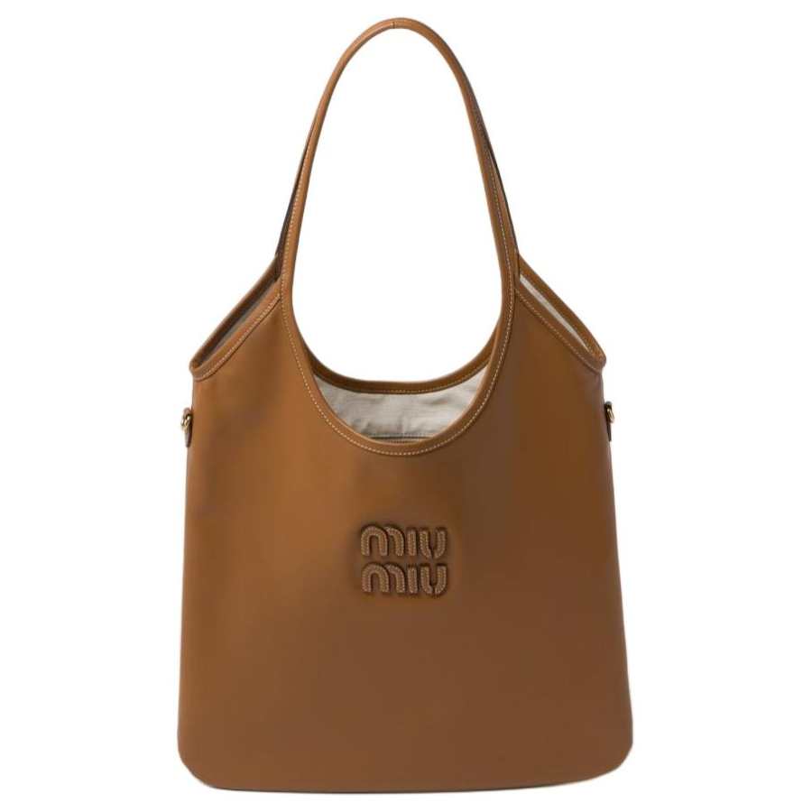 MIU MIU Leather Tote Bag, Shopping Bag, Shoulder Bag Women's Cognac