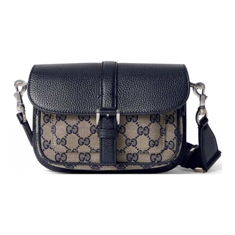 GUCCI Canvas With Leather Shoulder Bag, Crossbody Bag Extra Mini Men's Beige & Blue